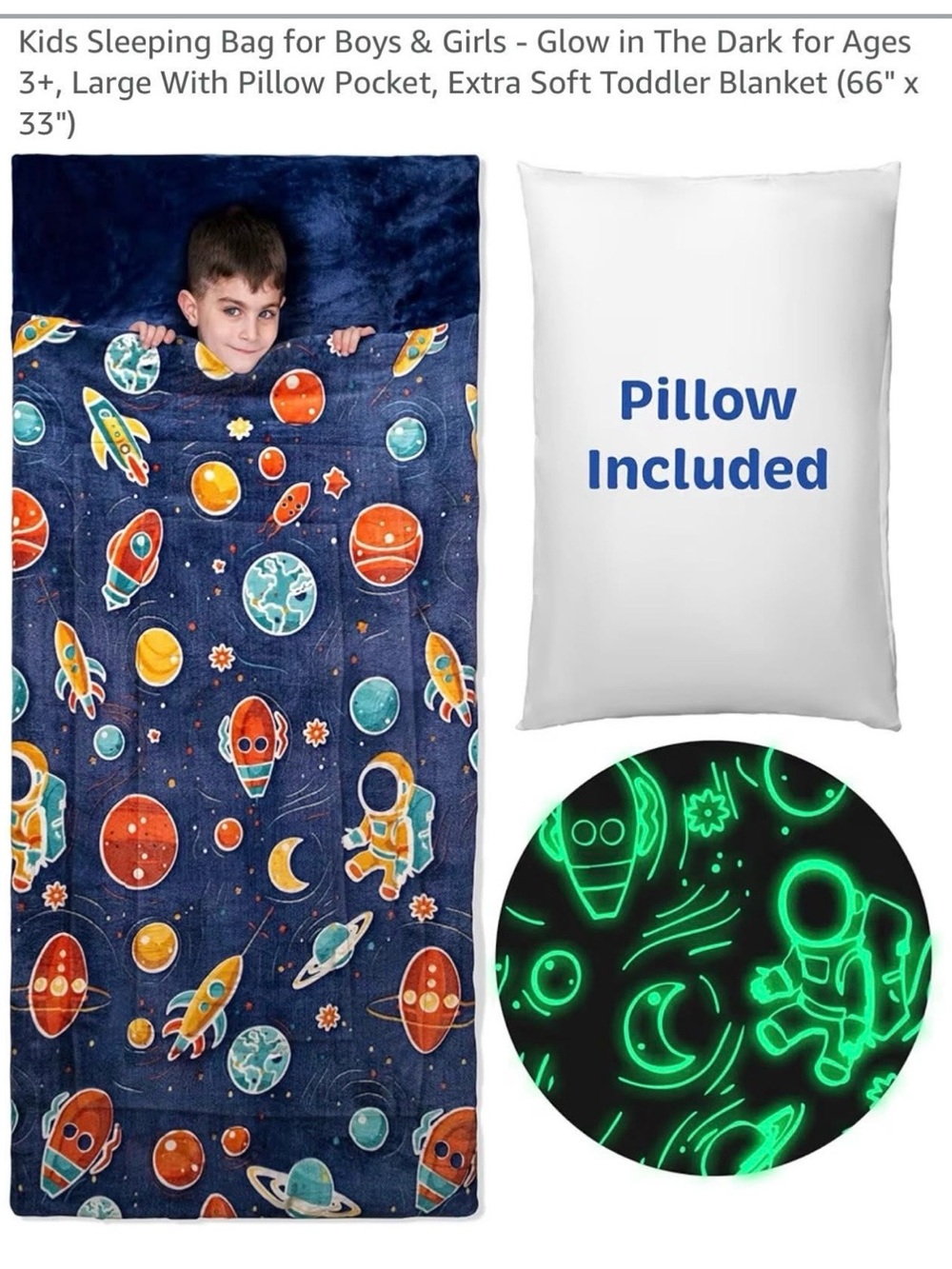 bolle Kids Space-Themed Sleeping Bag in Navy with Orange & Teal Accents